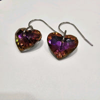 Purple-Orange AB Crystal Hearts Stainless Steel  Earrings