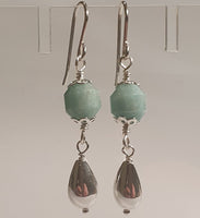 Faceted Amazonite 925 Sterling Silver Long Drop Earrings
