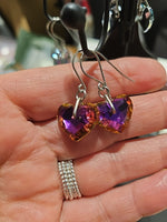 Purple-Orange AB Crystal Hearts Stainless Steel  Earrings