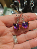 Purple-Orange AB Crystal Hearts Stainless Steel  Earrings