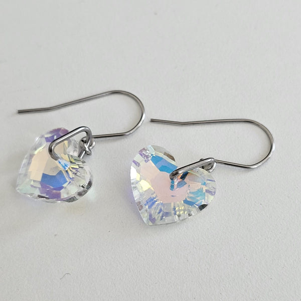 Crystal AB Hearts Stainless Steel  Earrings