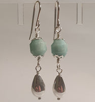 Faceted Amazonite 925 Sterling Silver Long Drop Earrings