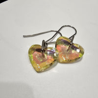 Yellow AB Crystal Hearts Stainless Steel  Earrings