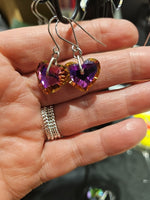 Purple-Orange AB Crystal Hearts Stainless Steel  Earrings
