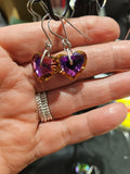 Purple-Orange AB Crystal Hearts Stainless Steel  Earrings
