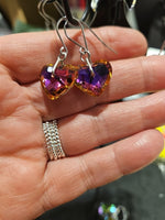 Purple-Orange AB Crystal Hearts Stainless Steel  Earrings