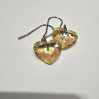 Yellow AB Crystal Hearts Stainless Steel  Earrings
