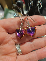 Purple-Orange AB Crystal Hearts Stainless Steel  Earrings