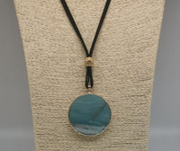 Round Amazanonite Pendant with Black Velvet Cord- Gold Plated Stainless Steel