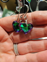 Green-Purple AB Crystal Hearts Stainless Steel  Earrings