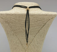 Round Amazanonite Pendant with Black Velvet Cord- Gold Plated Stainless Steel