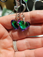 Green-Purple AB Crystal Hearts Stainless Steel  Earrings