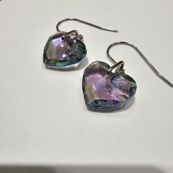 Lt Purple AB Crystal Hearts Stainless Steel  Earrings