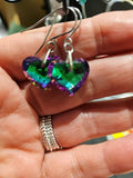Green-Purple AB Crystal Hearts Stainless Steel  Earrings
