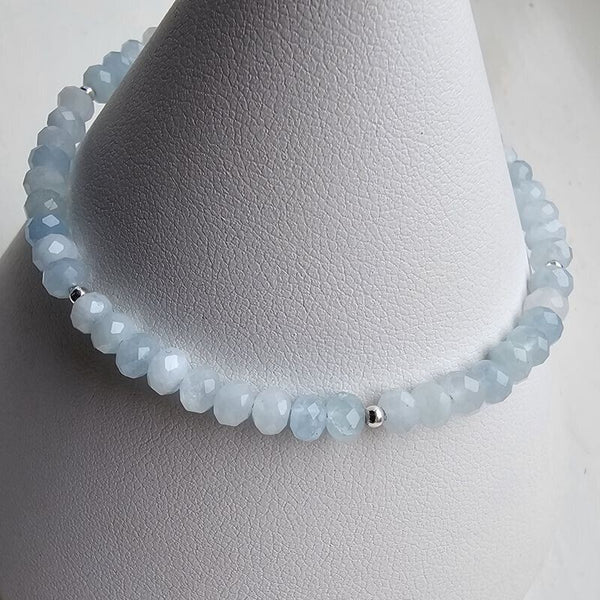 925 Sterling Silver & Aquamarine Bracelet with Clasp and Extender Chain 7"