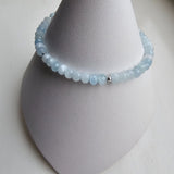 925 Sterling Silver & Aquamarine Bracelet with Clasp and Extender Chain 7"