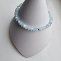 925 Sterling Silver & Aquamarine Bracelet with Clasp and Extender Chain 7"