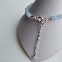 925 Sterling Silver & Aquamarine Bracelet with Clasp and Extender Chain 7"
