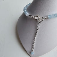 925 Sterling Silver & Aquamarine Bracelet with Clasp and Extender Chain 7"