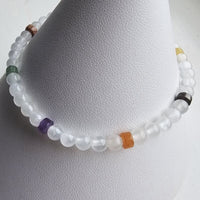 925 Sterling Silver Selenite & Colorful Gemstones Bracelet with extender chain