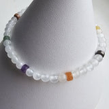 925 Sterling Silver Selenite & Colorful Gemstones Bracelet with extender chain