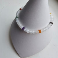 925 Sterling Silver Selenite & Colorful Gemstones Bracelet with extender chain