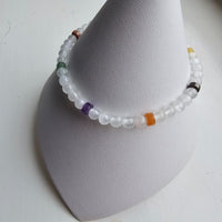 925 Sterling Silver Selenite & Colorful Gemstones Bracelet with extender chain