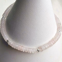 925 Sterling Silver & Rose Quartz Rondelle Bracelet with Extender Chain 7"
