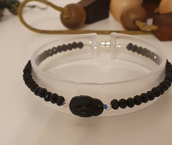Swarovski Scarabeum Black Spinel Gemstone Sterling Silver 6.5" Bracelet
