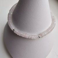 925 Sterling Silver & Rose Quartz Rondelle Bracelet with Extender Chain 7"