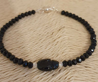 Swarovski Scarabeum Black Spinel Gemstone Sterling Silver 6.5" Bracelet