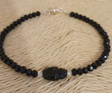 Swarovski Scarabeum Black Spinel Gemstone Sterling Silver 6.5" Bracelet
