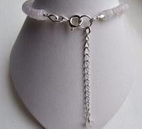 925 Sterling Silver & Rose Quartz Rondelle Bracelet with Extender Chain 7"