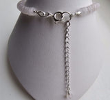 925 Sterling Silver & Rose Quartz Rondelle Bracelet with Extender Chain 7"