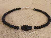 Swarovski Scarabeum Black Spinel Gemstone Sterling Silver 6.5" Bracelet