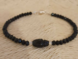Swarovski Scarabeum Black Spinel Gemstone Sterling Silver 6.5" Bracelet