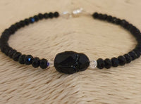Swarovski Scarabeum Black Spinel Gemstone Sterling Silver 6.5" Bracelet