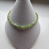 925 Sterling Silver & Peridot Gemstone Beads Bracelet with Extender Chain 7.5"