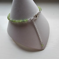 925 Sterling Silver & Peridot Gemstone Beads Bracelet with Extender Chain 7.5"