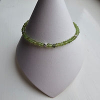 925 Sterling Silver & Peridot Gemstone Beads Bracelet with Extender Chain 7.5"