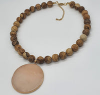 Picture Jasper and Rose Quartz 18K Gold Plt Choker Statement Necklace