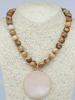Picture Jasper and Rose Quartz 18K Gold Plt Choker Statement Necklace