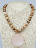 Picture Jasper and Rose Quartz 18K Gold Plt Choker Statement Necklace