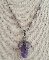 Natural Raw Amethyst Oxidized 925 Sterling Silver Necklace Artisan Handmade
