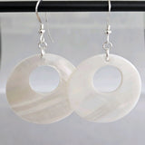 White Mother Of Pearls Big Round Disk 925 Sterling Silver Earrings