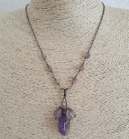 Natural Raw Amethyst Oxidized 925 Sterling Silver Necklace Artisan Handmade