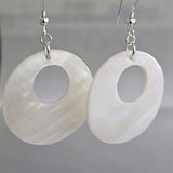 White Mother Of Pearls Big Round Disk 925 Sterling Silver Earrings