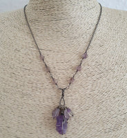 Natural Raw Amethyst Oxidized 925 Sterling Silver Necklace Artisan Handmade