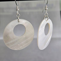 White Mother Of Pearls Big Round Disk 925 Sterling Silver Earrings