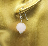 Frosted Rose Quartz Bead 925 Sterling Silver Earrings